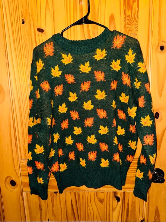 Kiel James Patrick Sweaters - Kiel James Patrick Dark Green Crewneck Sweater with Yellow & Orange Leaf Pattern